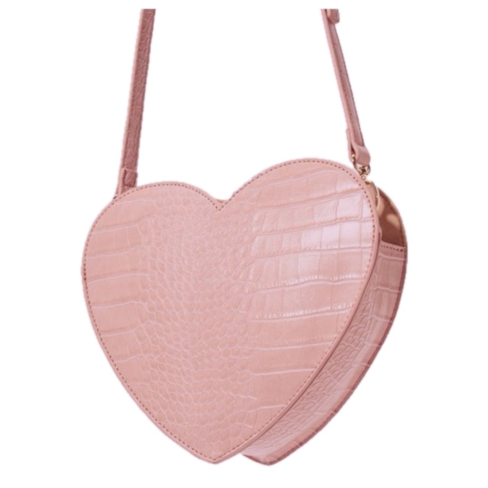 JustFab Pink Heart Crossbody Bag Croc Embossed Faux Leather Valentine’s Coquette